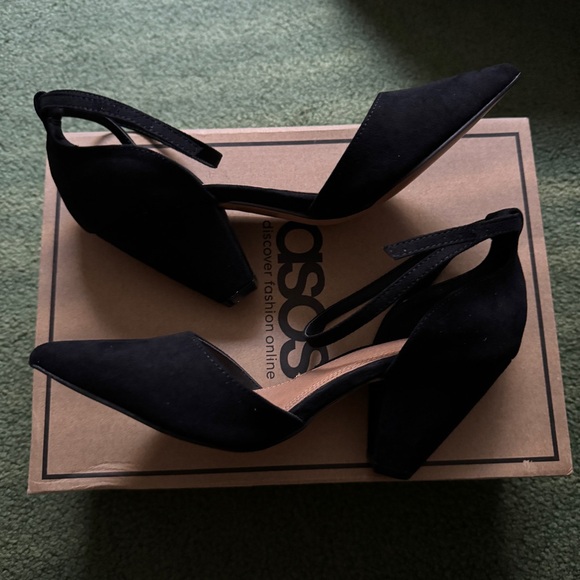 NEW ASOS Speakeasy Black Pointed Ankle Strap Vintage Style Heels Size 6 40s 50s - Picture 1 of 5